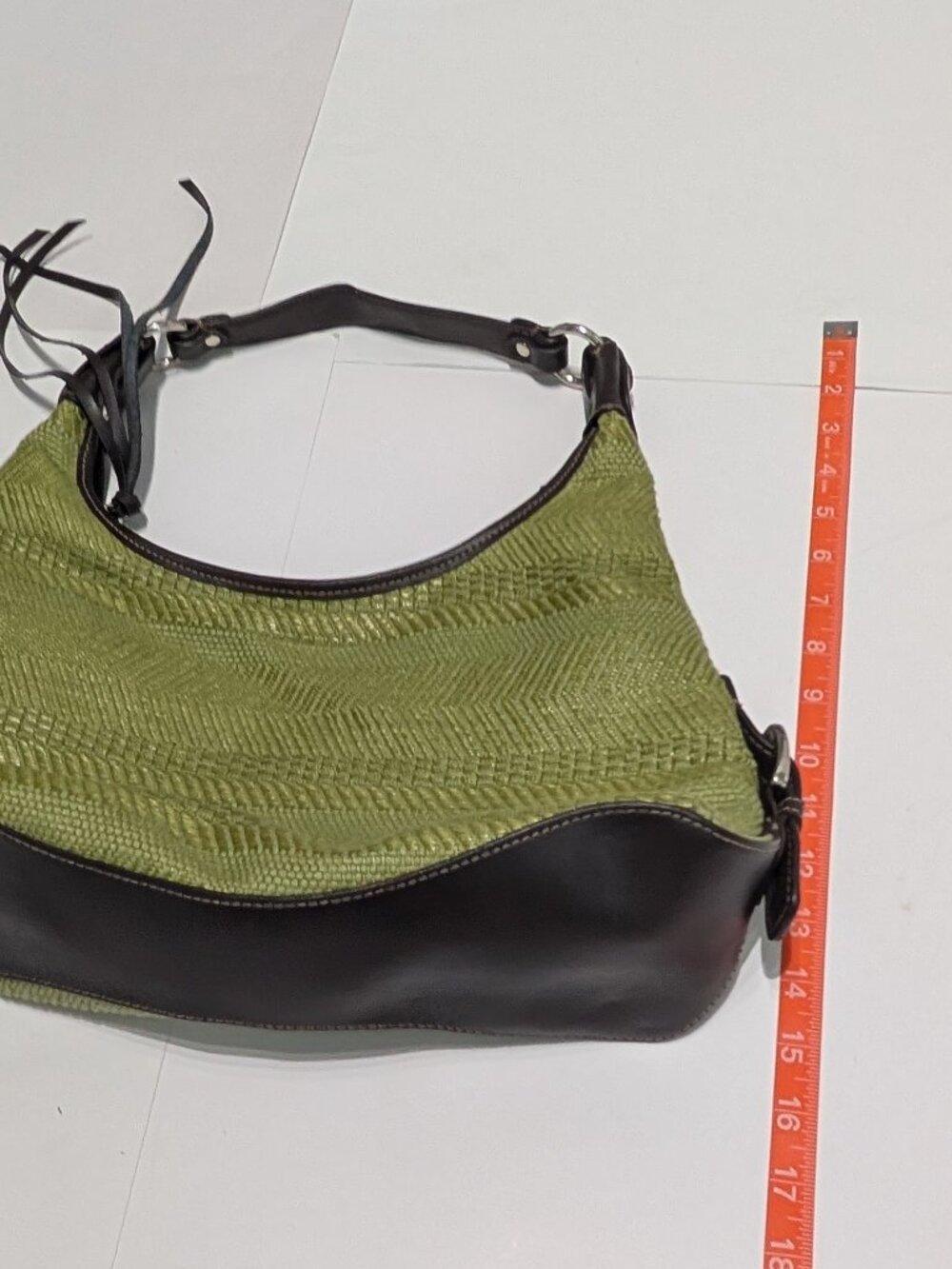 Worthington Green Cotton Woven Hobo Shoulder Bag with Brown Leather Accents - Picture 11 of 11